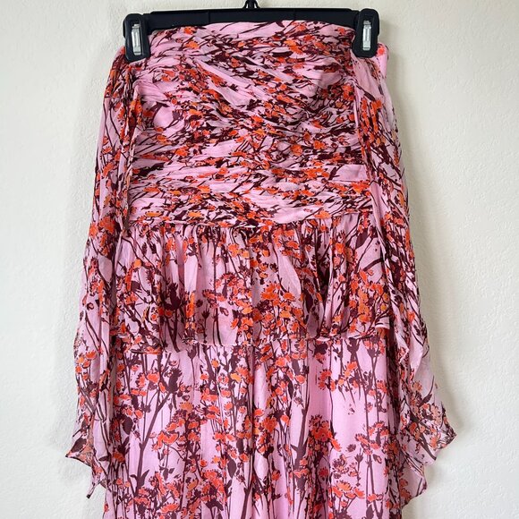 Flor Et Al Jumpsuit Womens 0 Pink Floral Print Silk Tie Sleeve Wide Leg Formal - Picture 3 of 9